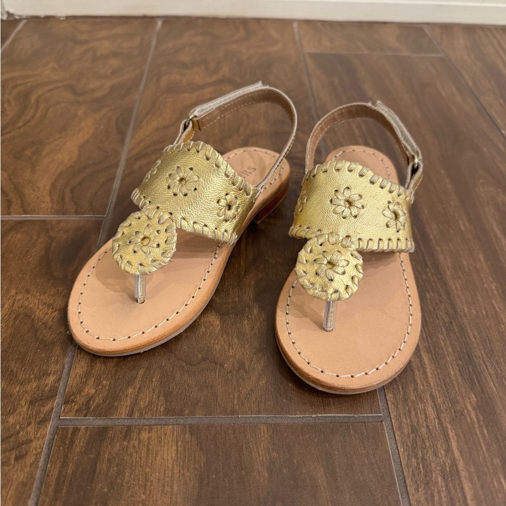 Jack Rogers Gold Sandals with Whipstitching